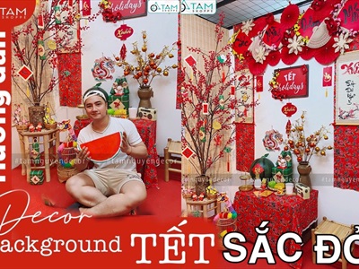 Hướng dẫn trang trí background Tết với quạt và vải đỏ Rồng Phượng - By Tâm Nguyễn Decor