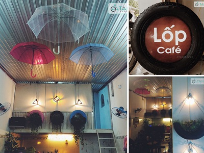 Trang trí quán cafe nhỏ xinh, độc đáo bằng lốp xe tái chế - By Tâm Nguyễn Decor | Thi công