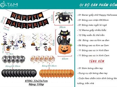 Set bóng Halloween chủ đề Mèo - Nhện SETBONG-HLW-02