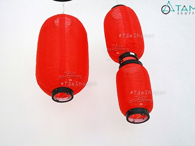Lồng đèn dài vải đỏ trơn kiểu Nhật nhiều cỡ [Loại đẹp - Khung sắt] LDEN-VAI-04