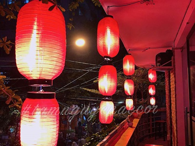 Lồng đèn dài vải đỏ trơn kiểu Nhật nhiều cỡ [Loại đẹp - Khung sắt] LDEN-VAI-04