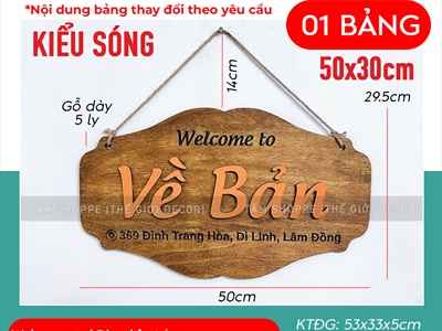 Bảng gỗ cắt cách điệu tên shop địa chỉ nhà theo yêu cầu [Chữ nổi - khắc laser] YC-BANGHIEU-10