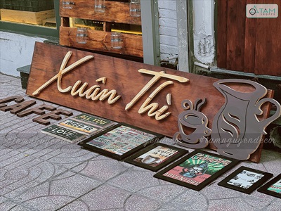 Bộ bảng hiệu gỗ, chữ gỗ, tranh gỗ decor quán cafe Xuân Thì [Nhận thi công] YC-CONCEPT-01
