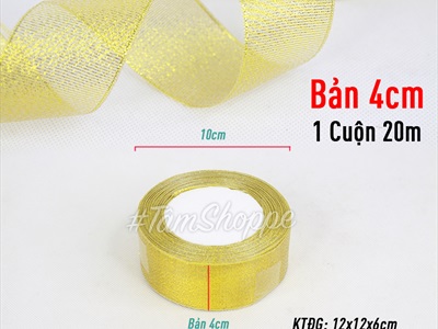 Cuộn ruy băng vải kim tuyến vàng Gold bản 4cm dài 20m RUYBANG-11