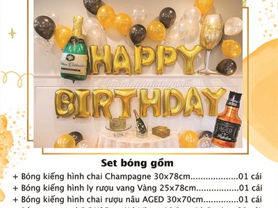 Set bóng sinh nhật chữ HPBD vàng đen rượu tây SSN-BDTS001