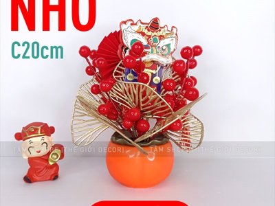 Chậu hoa tết trái hồng cắm đào đông rẻ quạt [3 cỡ - Khai trương - Tết] CHAUHOACS-04