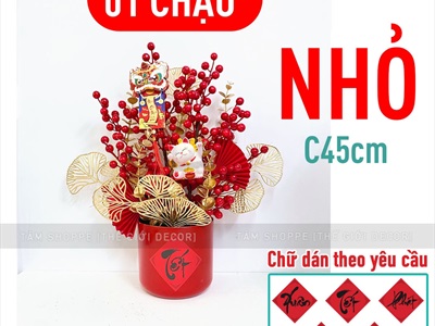 Chậu hoa tết trụ đỏ cắm đào đông rẻ quạt [3 cỡ - Khai trương - Tết] CHAUHOACS-05