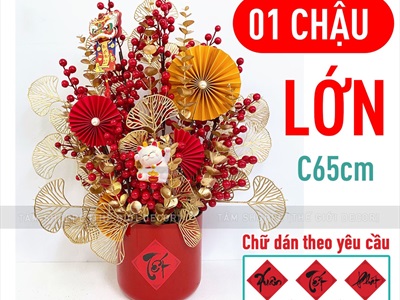 Chậu hoa tết trụ đỏ cắm đào đông rẻ quạt [3 cỡ - Khai trương - Tết] CHAUHOACS-05