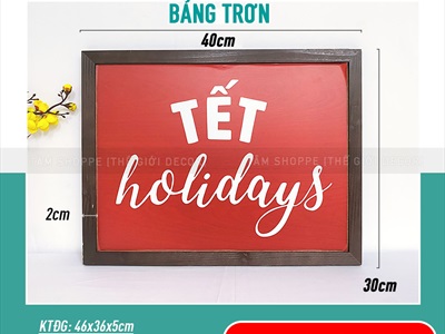 Tranh gỗ chữ Tết Holidays nền đỏ [30x40cm - Khoen treo] TRANHGO-03