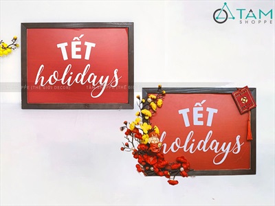 Tranh gỗ chữ Tết Holidays nền đỏ [30x40cm - Khoen treo] TRANHGO-03