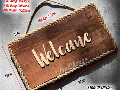 Bảng welcome treo cửa nâu đen rustic viền dây thừng [Có cắt chữ theo yêu cầu] BTC-WEL-01