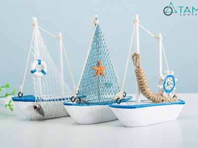 Mô hình thuyền buồm lưới trang trí để bàn THUYEN-01