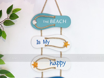 Dây treo 4 dép gỗ The beach chủ đề biển [Thủ công - Dài 53cm] DTR-BIEN-12