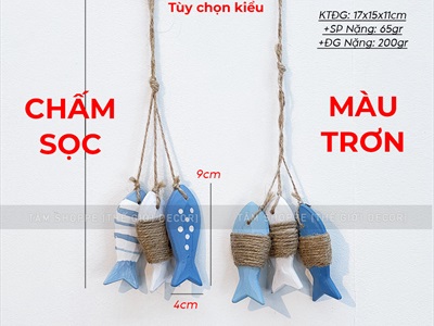 Dây xương củi treo cá gỗ vỏ sò ốc phong cách biển [Độc đáo - nhiều kiểu] DTR-BIEN-16