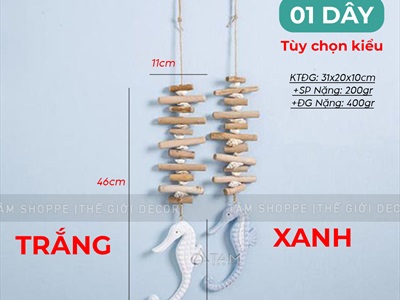 Dây xương củi treo cá gỗ vỏ sò ốc phong cách biển [Độc đáo - nhiều kiểu] DTR-BIEN-16