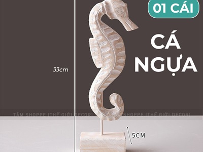 Standee tượng gỗ mốc trắng 3 kiểu chủ đề biển [Thủ công - Cao 29-33cm] MHDB-BIEN-01