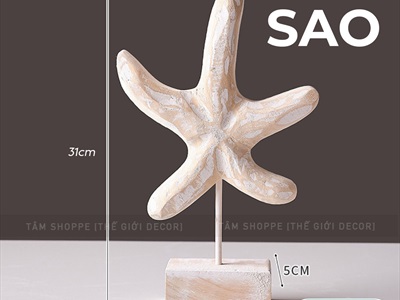 Standee tượng gỗ mốc trắng 3 kiểu chủ đề biển [Thủ công - Cao 29-33cm] MHDB-BIEN-01