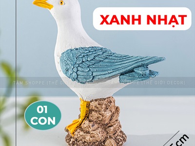 Tượng chim hải âu cánh xanh đứng trên đá [Composite - 2 màu] TCV-HAIAU-02