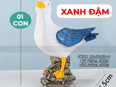 Tượng chim hải âu cánh xanh đứng trên đá [Composite - 2 màu] TCV-HAIAU-02