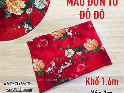 Vải đỏ hoa mẫu đơn to Vintage khổ 1m6 (bán theo 1 mét tới) PK-VAI-03