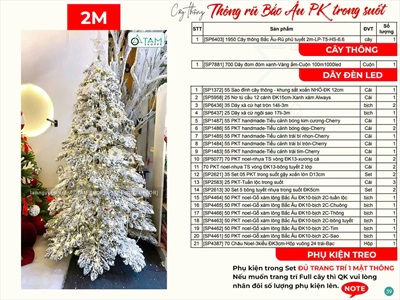 Cây thông Noel rũ Bắc Âu phụ kiện trong suốt 2m [2024 - Tâm Nguyễn Decor] CTHTTS-X-2407