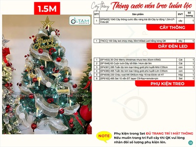 Cây thông Noel cước kẹp nến tuần lộc ánh kim 1m5 [2024 - Tâm Nguyễn Decor] CTHTTS-X-2405