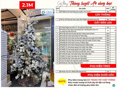 Cây thông Noel phủ tuyết tông bạc 2m1 [2024 - Tâm Nguyễn Decor] CTHTTS-X-2409