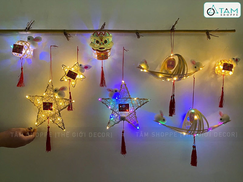 Lồng đèn mây tre con thỏ - đầu lân có đèn Led [Đủ màu - đủ kiểu] LDEN-TRE-02