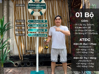 Bộ Cây Chỉ Đường Phao Cứu Sinh tên thương hiệu băng ngang - Theo yêu cầu [2026 - Tâm Nguyễn Decor] CC-BIEN-2606