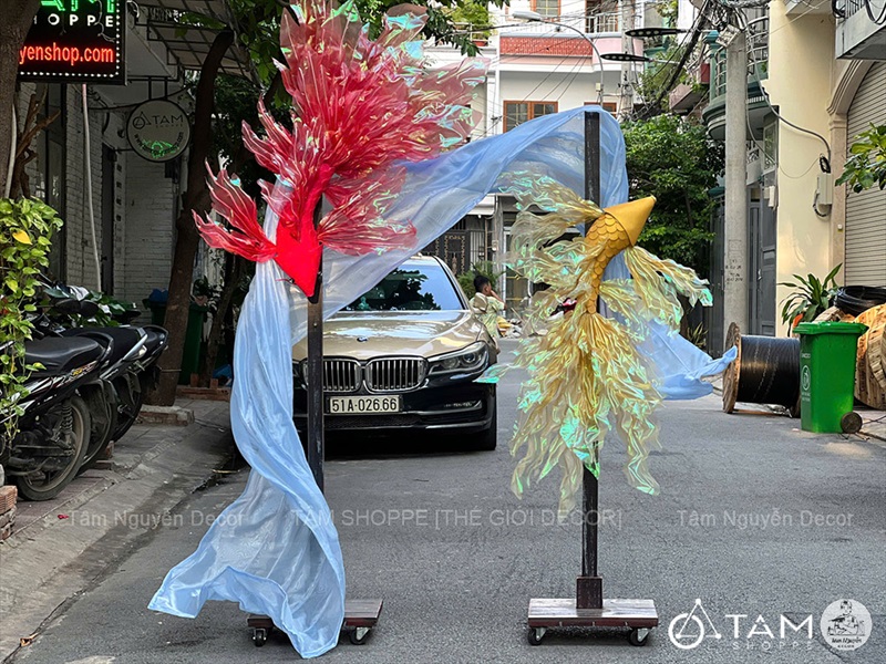 Concept decor cá chép và sóng 
