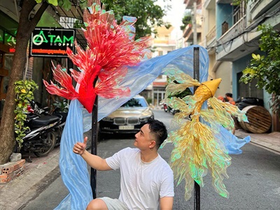 Concept decor cá chép và sóng 