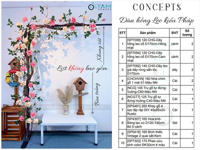 Concept Decor Giàn Hồng Leo Kiểu Pháp Vintage – Lãng Mạn & Tinh Tế [2025 - Tâm Nguyễn Decor] CC-HOAGIA-02