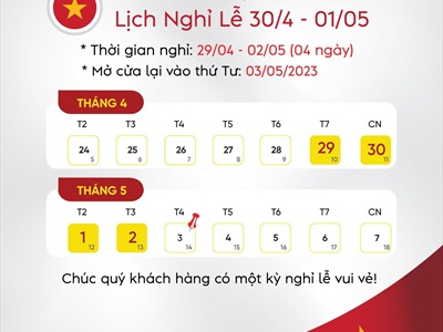 Tâm Shoppe thông báo: Lịch nghỉ lễ Giỗ tổ Hùng Vương và 30/04 - 01/05 năm 2023