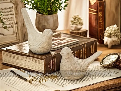 Bộ 2 con chim màu gỗ sọc chiếc lá decor [Đặc ruột - Tự đứng] TCV-CHIM-04