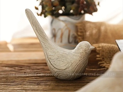 Bộ 2 con chim màu gỗ sọc chiếc lá decor [Đặc ruột - Tự đứng] TCV-CHIM-04