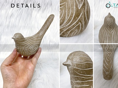 Bộ 2 con chim màu gỗ sọc chiếc lá decor [Đặc ruột - Tự đứng] TCV-CHIM-04