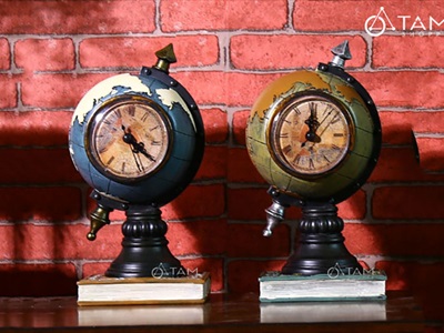 Mô hình quả địa cầu để bàn có đồng hồ Vintage MHVT-QDC-01
