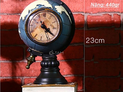 Mô hình quả địa cầu để bàn có đồng hồ Vintage MHVT-QDC-01