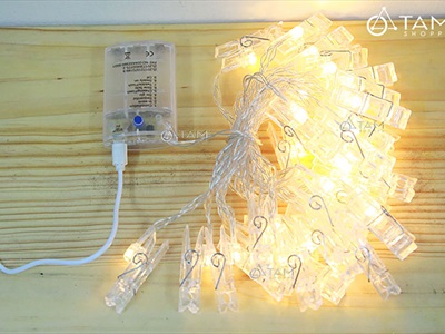 Dây đèn kẹp ảnh Led vàng ấm 5m 30 kẹp [Sáng đẹp - Kèm Pin/Cáp USB] DAYDEN-02
