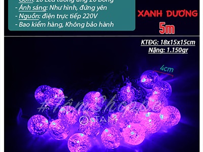 Dây đèn led trái bi bọt nước bi lớn 4cm [Nhiều màu/ Dài 5m] DAYDEN-10