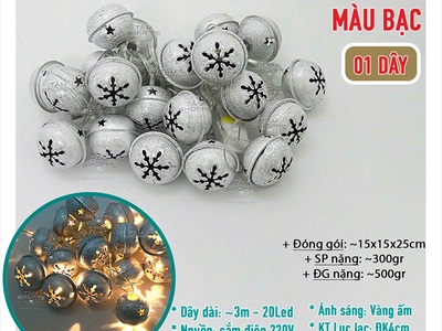 Dây đèn led lục lạc kim loại xi màu bạc [3m 20Led - Điện] DAYDEN-21
