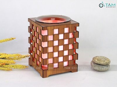 Đèn xông tinh dầu gỗ bàn cờ ô vuông [Tặng bóng đèn] DXTDD-M0290