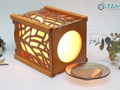 Đèn xông tinh dầu gỗ họa tiết rừng cây [Tặng bóng đèn] DXTDD-M0288