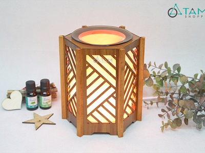 Đèn xông tinh dầu gỗ sọc chéo [Tặng bóng đèn] DXTDD-M0287