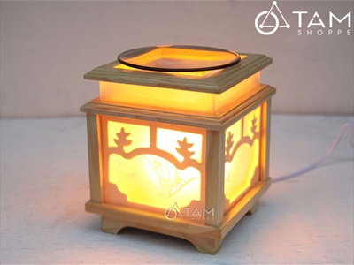 Đèn xông tinh dầu gỗ vuông màu tự nhiên [Tặng bóng đèn] DXTDD-M0080