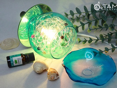 Đèn xông tinh dầu thủy tinh tráng gương phong cách biển [ Tặng bóng đèn ] DXTDD-B5086