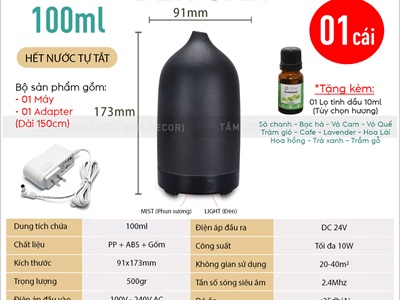 Máy khuếch tán tinh dầu gốm sần dáng bom đen trắng [Kèm Adaptor -Tặng tinh dầu] MKTTD-30