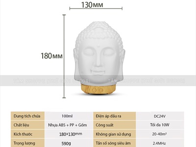 Máy khuếch tán tinh dầu hình đầu Phật [Kèm Adaptor -Tặng tinh dầu] MKTTD-26