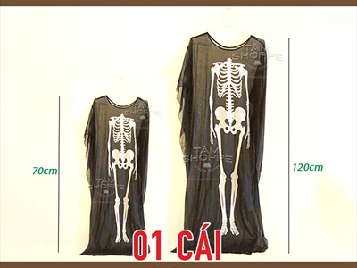 Áo choàng Halloween in hình bộ xương - đầu lâu trắng đen [Mỏng mềm - Size 70/120cm] AOCHOANG-01