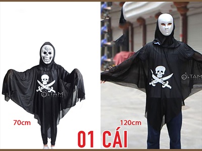 Áo choàng Halloween in hình bộ xương - đầu lâu trắng đen [Mỏng mềm - Size 70/120cm] AOCHOANG-01